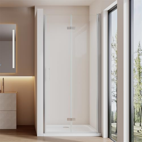 Cozynest Duschtür 80 cm Einzelfalttür Falttür Nische Dusche für Duschkabine Duschabtrennung, Rahmenlos FaltbarDuschfalttür 180°Schwingtür Duschwand Glas 6mm ESG-Sicherheitsglas, Höhe 195cm