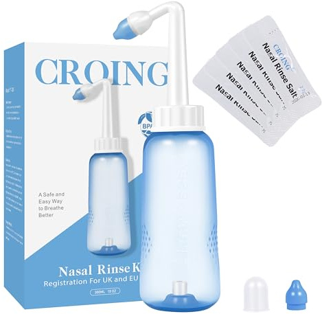 CROING - 40x Salz + 1x Nasendusche (300ml) - Neti pot, Nasendusche Nasenspülung Nasenreinigung Nase Spülen, Sinus Rinse