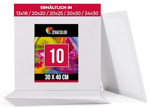 Zenacolor - Canvas Set 10 teilig - Leinwand zum Bemalen 30x40cm - Gemälde auf Leinwand, Acrylmalerei, Ölgemälde, Gouache, Aquarell - 100% Säurefreie Baumwolle.