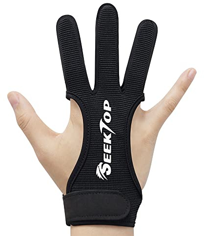 Seektop Traditioneller Bogenschießen Schießhandschuh, 3 Finger-Schutz Handschuhe für Kinder-Jugend-Erwachsen-Anfänger schießen-L