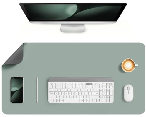 Jumdast Schreibtischunterlage, doppelseitige rutschfeste Schreibunterlage | Multifunktionales Office Mausepad Laptop Tischunterlage Schreibtischunterlage Leder Schreibtischmatte (Grau Salbeigrün)