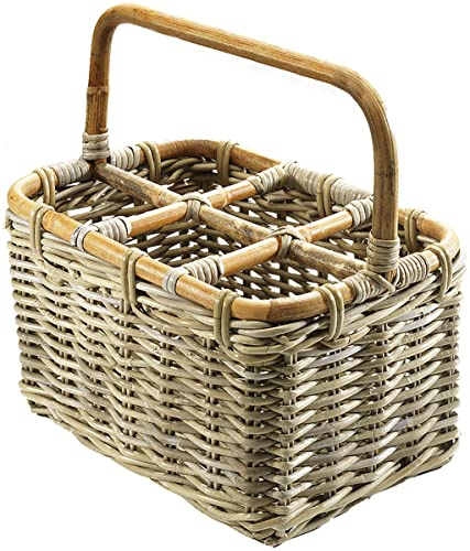 Kobolo Flaschenkorb Flaschenträger für 6 Flaschen aus grauem Rattan Kubu