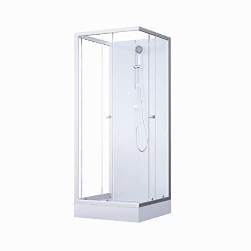 MARWELL Komplettdusche Fertigdusche White Dream 80 x 80 x 200 cm – Komplett Set inkl. Duschwanne und Armatur - reversibel aufbaubar - hochwertiges Aluminiumprofil System