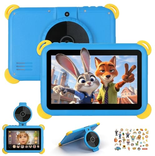 Laptok Kinder-Tablet 7 Zoll Android 15, 20 GB RAM + 64 GB ROM + 1 TB erweiterbar, Quad-Core 1,8 GHz, WiFi 6 + BT5.4, 5 MP, Widevine L1, Kinder-Tablet mit Hülle und OTG, Blau