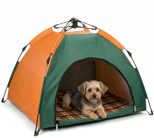 QWORK® Faltbares Haustierzelt für kleine bis mittelgroße Hunde & Katzen, 80 x 77 x 70 cm, Eingang 37 cm, wasserabweisendes Pop-up Tierzelt mit Kissen, Nicht für große Hunde