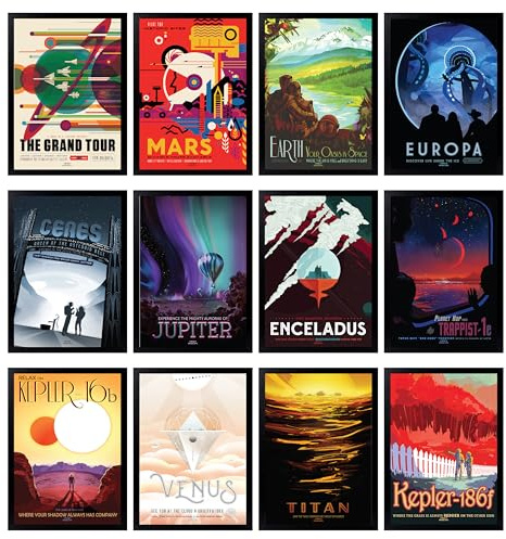 97 Decor Weltraum-Dekoration für Jungenzimmer – Vintage-Poster für Schlafzimmer, Männer, Sci-Fi-Planeten, ästhetisch, Retro-Wandkunstdrucke, Futurismus-Astronomie-Bilder für Kinder (17,8 x 25,4 cm