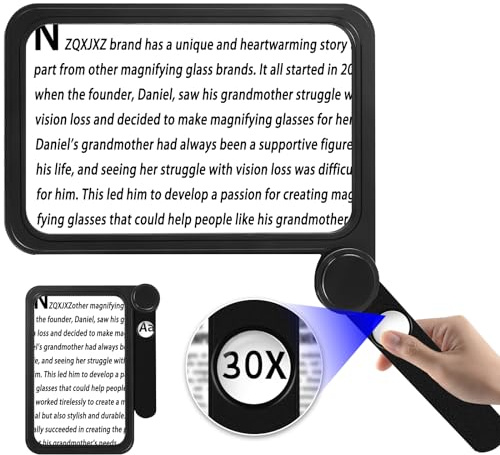 NZQXJXZ 5X 30X Leselupe für Senioren Groß, Große und Leichte Lupe, Handleselupe zum Einklappen, Volle Buchseite Vergrößerungsgläser, Ideal zum Lesen, Bücher, Arbeit, Sehschwäche, Schwarz