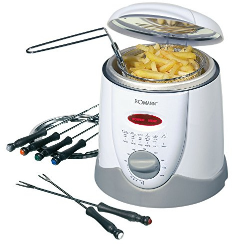 Bomann® 2in1 Fondue-Fritteuse inkl. 6 Fonduegabeln | Fondue für Schokofondue & Käsefondue | Fritteuse für 1 Liter Öl/Fett | Bedienfeld mit Kontrolldisplay | Cool-Touch-Gehäuse | 840 Watt | FFR 1290 CB