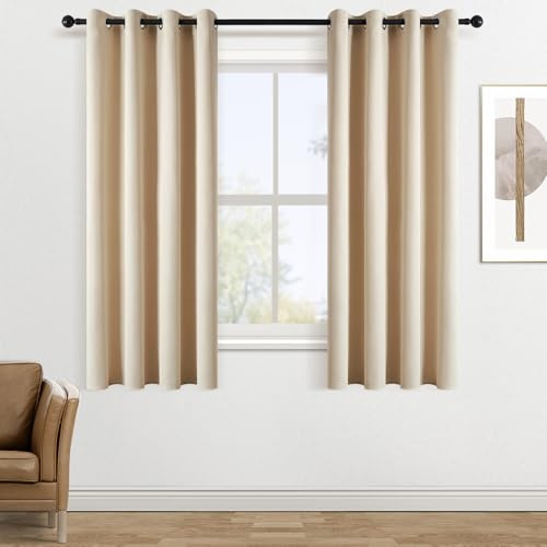 Topfinel Gardinen Blickdicht Vorhänge mit Ösen Verdunklungsvorhänge Kurz Vorhang Beige 2er Set 140x160cm Deko Wohnzimmer Kinderzimmer