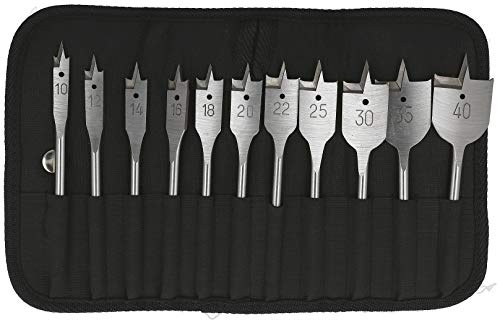 Heller Tools 330 QuickBit Flachfräsbohrer, ¼“-Sechskantschaft, profi-Bohrer für Sackloch- und Durchgangsbohrungen, Set 11-teilig Ø 10/12/14/.../22/25/30/35/40 mm, holzbohrer set