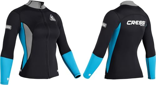 Cressi Guardian Lady Neoprene Jacket Black/Aquamarine 2mm M/3-Jacke aus Neopren 2mm, zum Schwimmen, Schnorcheln, Stand Up Paddling, Surfen, Kajakfahren und Wassersport, Schwarz/Aquamarin, M/3, Frauen
