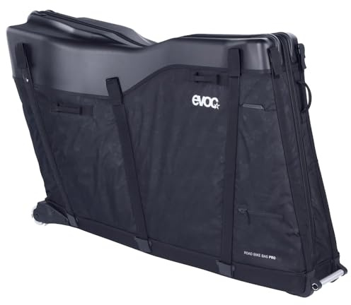 EVOC Road Bike Bag PRO Fahrradkoffer (zusammenfaltbare Fahrrad-Transporttasche für Renn- & Triathlonrad, ohne Cockpit & Sattel abnehmen, Clip-ON Wheel 3.0, max. Radstand 112 cm, mit Bike Stand PRO)