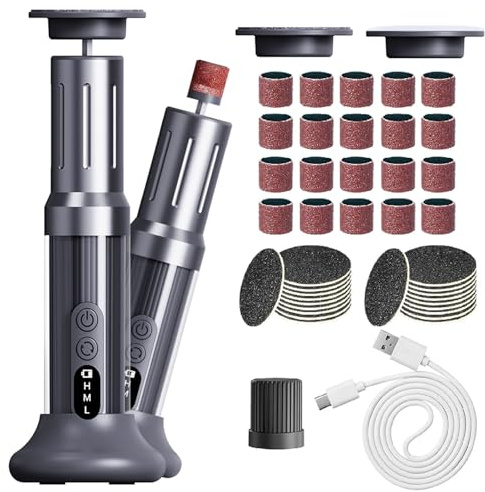 2 in 1 Elektrischer Hornhautentferner mit LED-Anzeige, Professionelles Maniküre Pediküre Set mit Fußfeilen und Nagelpolierer, 6 Geschwindigkeiten, Fußpflegeset für Tote Harte Haut usw (Black)