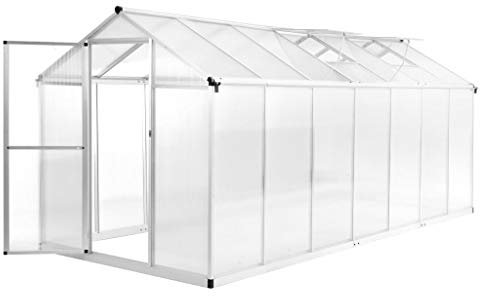 HOMIUSE Gewächshaus Aluminium 421x190x195 cm 15,6 m³ Groß Glas Anlehngewächshaus Winterfest Heizung Tomatenhaus Glashaus Smart Garden