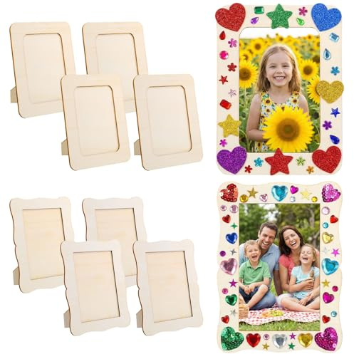 8 Stück Holzbilderrahmen zum Bemalen, 19 x 14cm Bilderrahmen zum Basteln | 3D Bilderrahmen Tischdeko für Mädchen Kinder Jugendliche