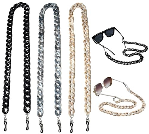 Hazrcvr Brillenketten Acryl 3 Stück Brillen Kette Sonnenbrillen Kette Brillenkette Ketten für Sonnenbrillen Rutschfeste Kette für Brillen Lesebrille Brillenkette für Damen