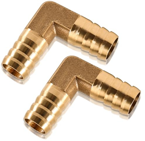 2 Stück L Stück Schlauchverbinder, 16mm Messing L Stück Widerhaken, 16mm Widerhaken für Winkelrohrverbinder, 2 Wege Schlauchverbinder, für Wasser, Kraftstoff, Öl, Luft
