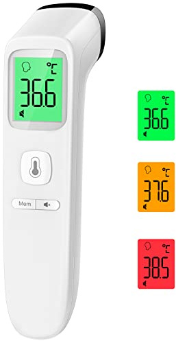 Fieberthermometer Kontaktlos Stirnthermometer, Digitales Infrarot Thermometer für Babys und Erwachsene mit sofortigen genauen Messwerten, Fieberalarm, LCD-Anzeige und 35 Speicherabruf (Weiß)