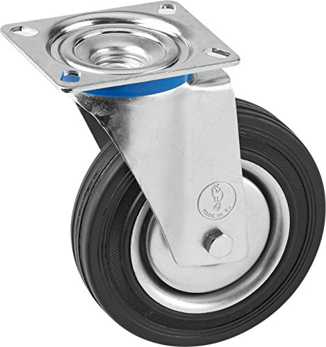 Metafranc Lenkrolle Ø 200 mm - 140 x 110 mm Platte - Vollgummi-Rad - Weiche Lauffläche - Rollenlager - 205 kg Tragkraft / Transportrolle / Möbelrolle / Schwerlastrolle / 803080