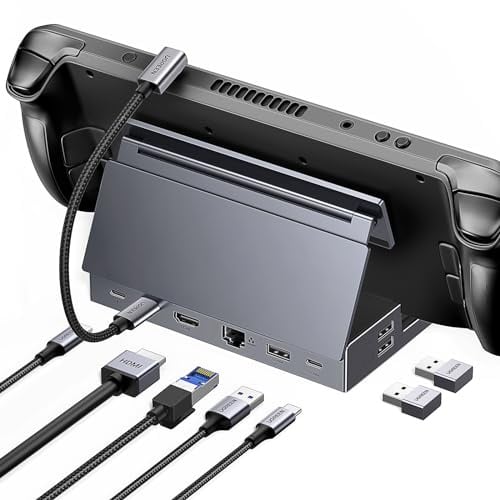 UGREEN Steam Deck Dock 9-in-1 Dockingstation 4K@60Hz HDMI 10Gbps USB Ports | Mit SD/TF Kartenleser, 1Gbps Ethernet, PD 100W, Verstellbar für Steam Deck OLED, ASUS ROG Ally X, Legion Go, MSI Claw usw.