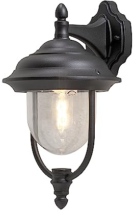 Konstsmide Parma 7222-750 Wandleuchte/B: 24cm T: 29cm H: 46cm / 1x75W / IP43 / lackiertes Aluminium/matt-schwarz, Korpus: Schwarz, Lampenkopf: Transparent
