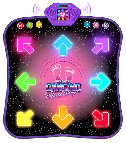 Hot Bee Tanzmatte Kinder mit Bluetooth, 8 Leuchtpfeilen und 5 Spielmodi | Bluetooth Tanzmatte mit 8 Leuchtpfeilen, 5 Spielmodi und 3 Stufen – faltbares Bewegungsspiel für Kinder ab 4 Jahren