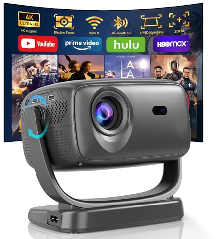 Beamer 4K,5G WiFi Bluetooth,26000 Lumen Smart Projektor Elektrischer Fokus/Trapezkorrektur,180°Drehbar Projektor,Beamer Heimkino 220 '' Display für IOS/Andriod/Fire Sticks/Laptops/PS5