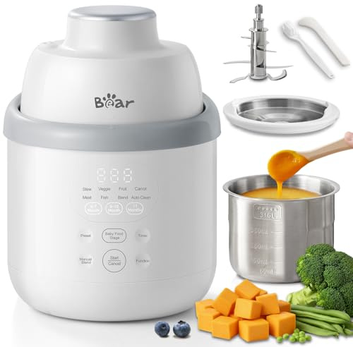 Bear Babynahrungszubereiter NutriEase AllStage Edelstahl, OneStep Baby Food Maker Babybrei-Zubereiter, Automatisches Kochen & Zerkleinern für gesunde hausgemachte Babynahrung, BPA-frei