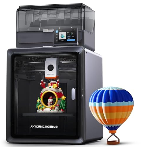 Anycubic Kobra S1 Combo 3D-Drucker Mehrfarbig für Amazon, Trocknung Filament während des Drucks, 600 mm/s Hochgeschwindigkeit, Intelligenter Druck, Druckgröße 250 x 250 x 250 mm