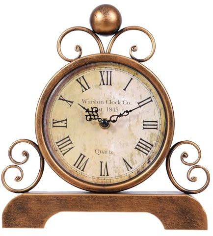Moiubik Retro Tischuhr Klassische Vintage Roman Stil Schreibtischuhr Silent Ohne Ticken für Wohnzimmer Schlafzimmer Schreibtisch Regal Nachttisch Kaminsims(Kupfer)
