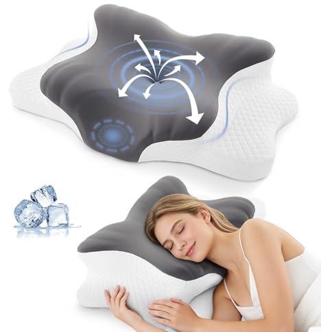 BRO Ergonomisches Orthopädisches Kissen aus Memory Foam zur Nackenschmerzen | Kühlend Nackenstützkissen mit Atmungsaktivem, Abnehmbarem Kissenbezug für Seiten-, Rücken- und Bauchschläfer, Grau
