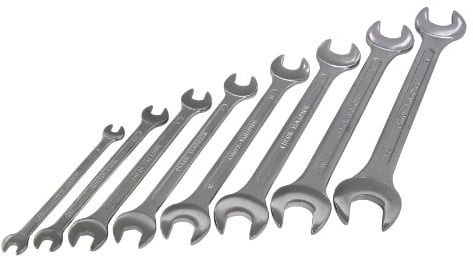 Brüder Mannesmann Gabelschlüsselsatz 8-tlg., Chrom-Vanadium-Stahl, poliert, korrosionsbeständig, GS-geprüft, langlebig, Größen 6–22 mm | M 110-08DIN