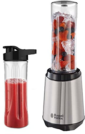 Russell Hobbs Mixer - Standmixer & Smoothie Maker to go [23.500 U/min Power-Motor] inkl. 2x Mixbehälter 600ml (BPA-frei, spülmaschinen- & bruchfest inkl. Deckel) Zerkleinerer, Edelstahl, 23470-56