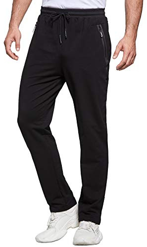 JustSun Jogginghose Herren Trainingshose Sporthose Herren Lang Baumwolle Fitness Hosen Herren Reissverschluss Taschen Schwarz XL