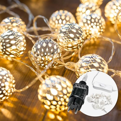 CozyHome Marokkanische LED Lichterkette Innen mit Stecker - 7 Meter & 20 LED in Warm Weiß I Lichterketten Marokkanisch marrokanisch I warmweiß warmweiss für Zimmer Strom Netzstecker fairy lights