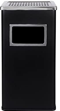 2 in 1 Standaschenbecher mit Mülleimer, Stahl, 61cm, 45L, entnehmbarer Aschenbecher, Inneneimer, Ascher, eckig (Schwarz Eckig)