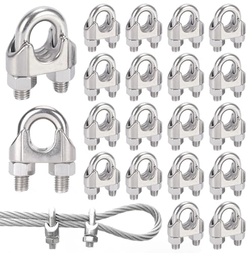 Idota 20 Stück Drahtseilklemme 4mm, Edelstahl Seilklemme | für Stahlseil Stahlkabel Stahldraht Fixiert, passend für Ø 4 mm Draht（M4）