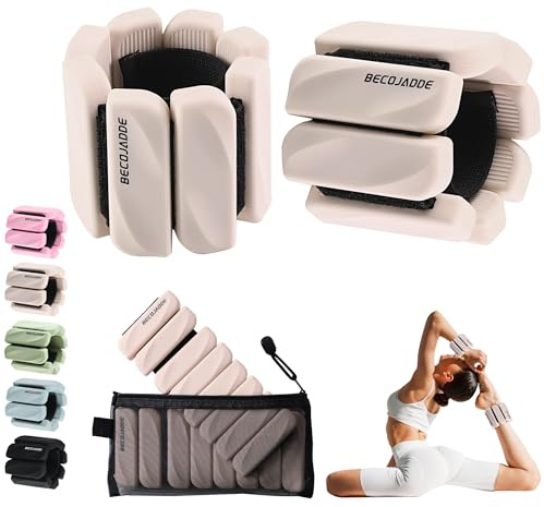 BECOJADDE Gewichtsmanschetten fuß 0.45 KG Je Gewichte für Beine und Arme Set 2 Ankle Weights Handgelenk Gewichte Knöchelgewichte Fussgewichte für Joggen Cardio Aerobic Krafttraining Beige