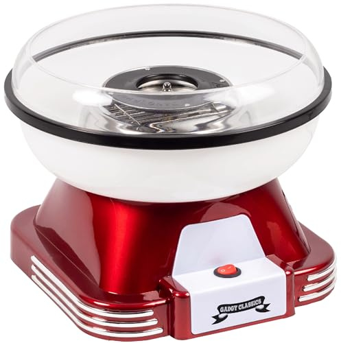 Gadgy Zuckerwattemaschine 500W – Retro Zuckerwatte Maschine für Zuhause – 5 Min. Vorheizen – Für normalen Zucker & Bonbons – inkl. 10 Stäbchen & Messlöffel – 22 cm Rot/Weiß