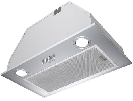 Hermitlux Dunstabzugshaube 52cm Eeingebaut, Abluft/Umluft, 750m³/h Luftdurchsatz, 68db Geräusch, LED Edelstahl Silber