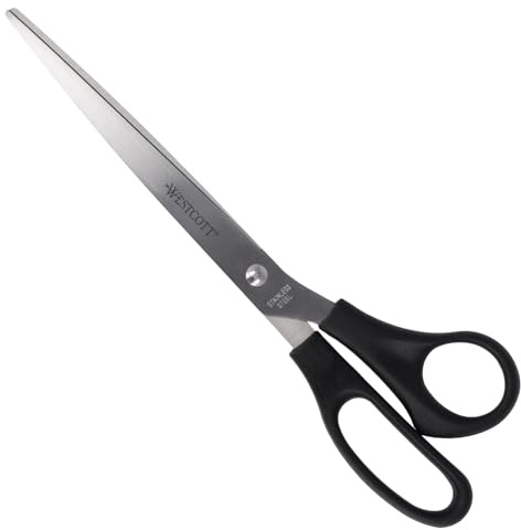Westcott Schere 10" (25,4 cm) Schwarz, Büroschere mit schwarzen Kunststoffgriffen, Extrascharfe Klinge, rostfreier Edelstahl, Papierschere, Haushaltsschere, Bastelschere, E-31111 00