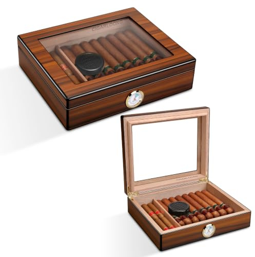 CIGARLOONG Zigarren Humidor aus Zedernholz mit Hygrometer und Luftbefeuchter für bis zu 20-25 Zigarren（M）