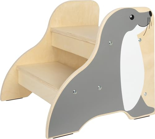 small Foot Tritthocker Seehund „Wildlife“ aus Holz, Stabiler und Rutschfester Hocker im Seehund-Design, bis max. 150 kg, für Kinder ab 2 Jahren, 12669
