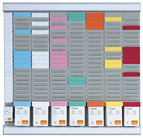 Nobo T-Karten Büro Planungsset, Wandmontage, Haftnotizen Set mit 7 Spalten & 24 Slots, Größe 2, inkl. T-Karten bunt & Indexspalte 2911080