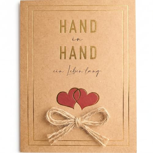 the lazy panda card company Natürliche Hochzeitskarte mit echter Juteschleife auf der Vorderseite. Hergestellt aus recyceltem Karton