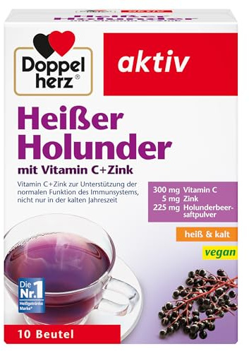 Doppelherz Heißer Holunder - Vitamin C und Zink zur Unterstützung der normalen Funktion des Immunsystems - heiß und kalt - vegan - 10 Beutel