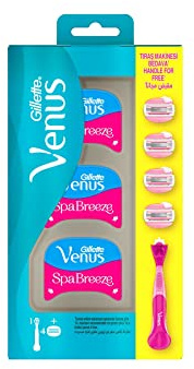 Gillette Venus Comfortglide Spa Breeze Rasierer Damen — Inkl. 4 Ersatzklingen für Nassrasierer, Rutschfestes und Ergonomisches Handstück — Rosa