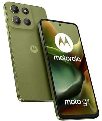 Motorola Moto g15 Smartphone (Kratzfestes 6,72-FHD+-Display Dank Corning Gorilla Glass 3, 50-MP-Kamera, 4/128 GB, 5100-mAh-Akku, TurboPower-Aufladen, wasserabweisend) Iguana Green, inkl. Schutzcover