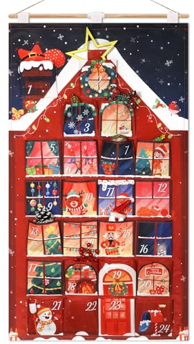 DPKOW Kreativ Haus Adventskalender zum Befüllen Selber 24 Adventskalender DIY Säckchen Groß Weihnachtskalender Wandteppich Befüllbar, Personalisierter Selber Machen, Wiederverwendbar