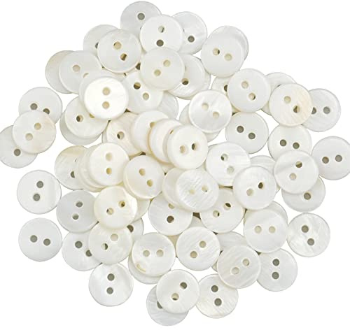 Hyakoz 80 Stück 10mm Perlmutt Knöpfe Natürlich Schimmernde Perlmuttknöpfe 2 Loch Flach Knöpfe Perlmutt für Kleidung, Handwerk, Nähen, Scrapbooking und Mehr